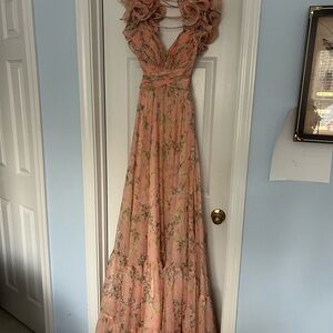 Mac Duggal Pink Floral Maxi Dress